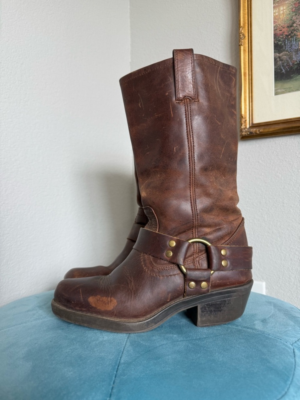 Mossimo Supply Y2k Brown Leather Motorcycle Harness Boots